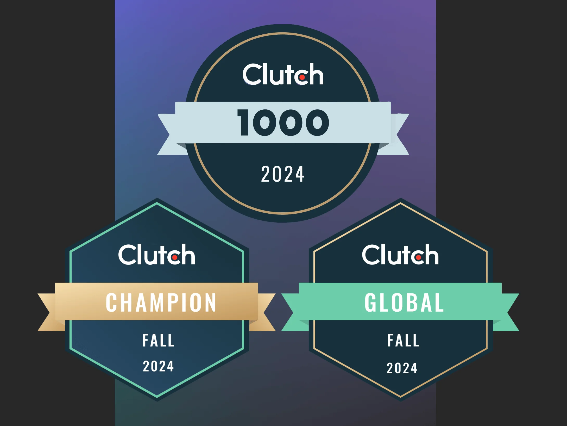 3 badges: Clutch 1000 Award, Clutch Champion Fall 2024 Award, Clutch Global Fall 2024 Award