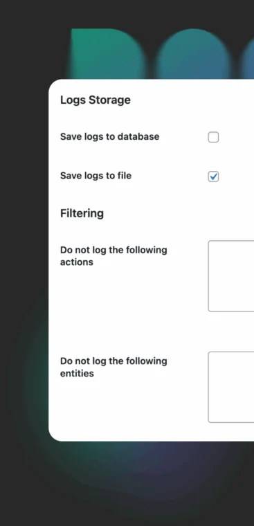 graphic showing log storage options such as logs saving and filtering