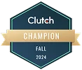 Clutch Champion Fall 2024 badge recognizing elite companies for delivering outstanding client results. Let me know if you’d like shortened or SEO-optimized versions for web use. Clutch Champion Fall 2024 badge recognizing elite companies for delivering outstanding client results.