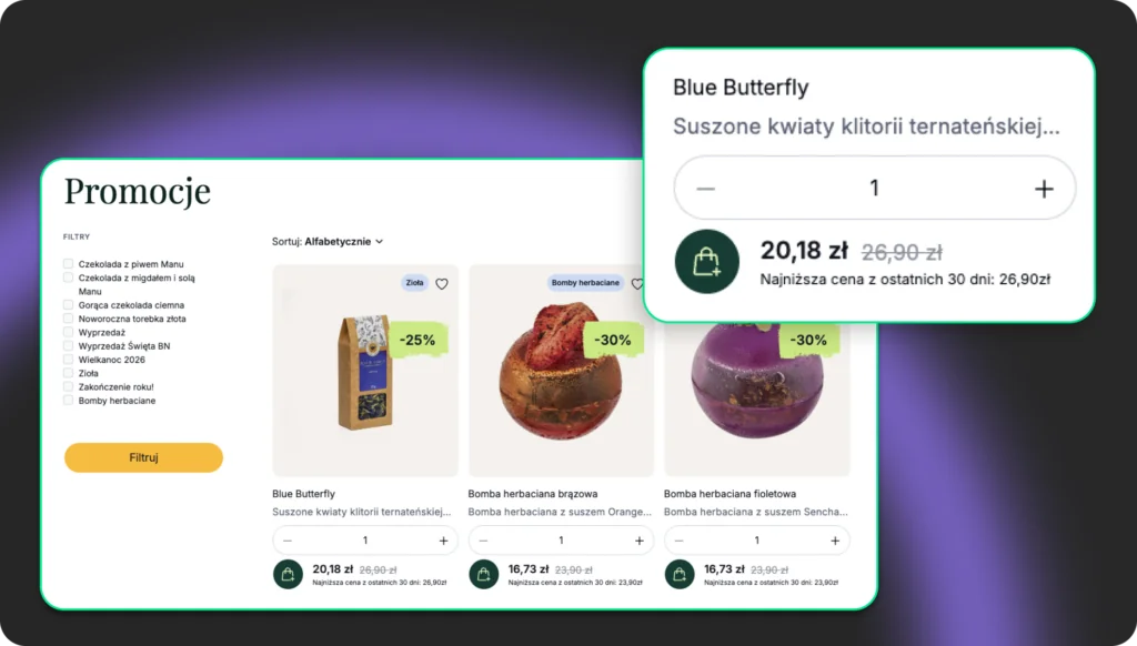 Screenshot showing the Promotions section with information about the lowest price in the last 30 days.